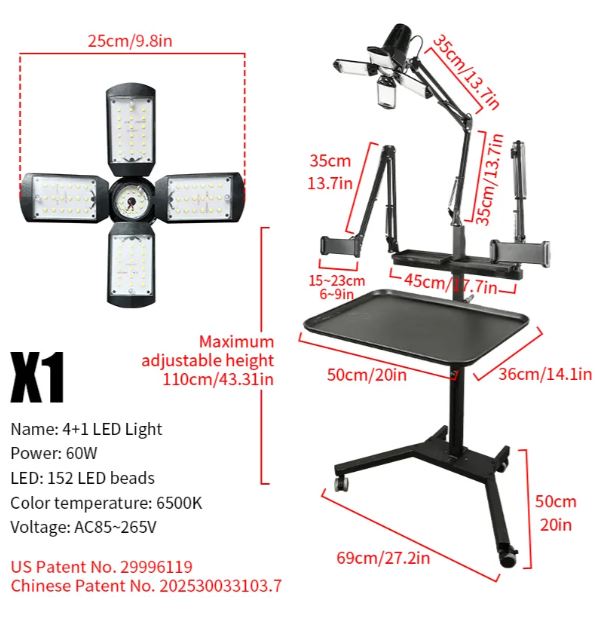 Taidu X1 Multi-Function Workbench with Light and Phone Holder - Tattoo Furniture - Mithra Tattoo Supplies Canada