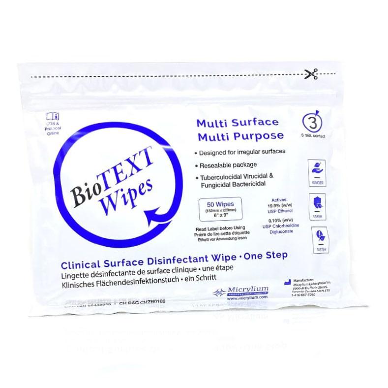BioTEXT Disinfectant Wipes 50 Sheets Per Bag By Micrylium - Station Prep. & Barriers - Mithra Tattoo Supplies Canada